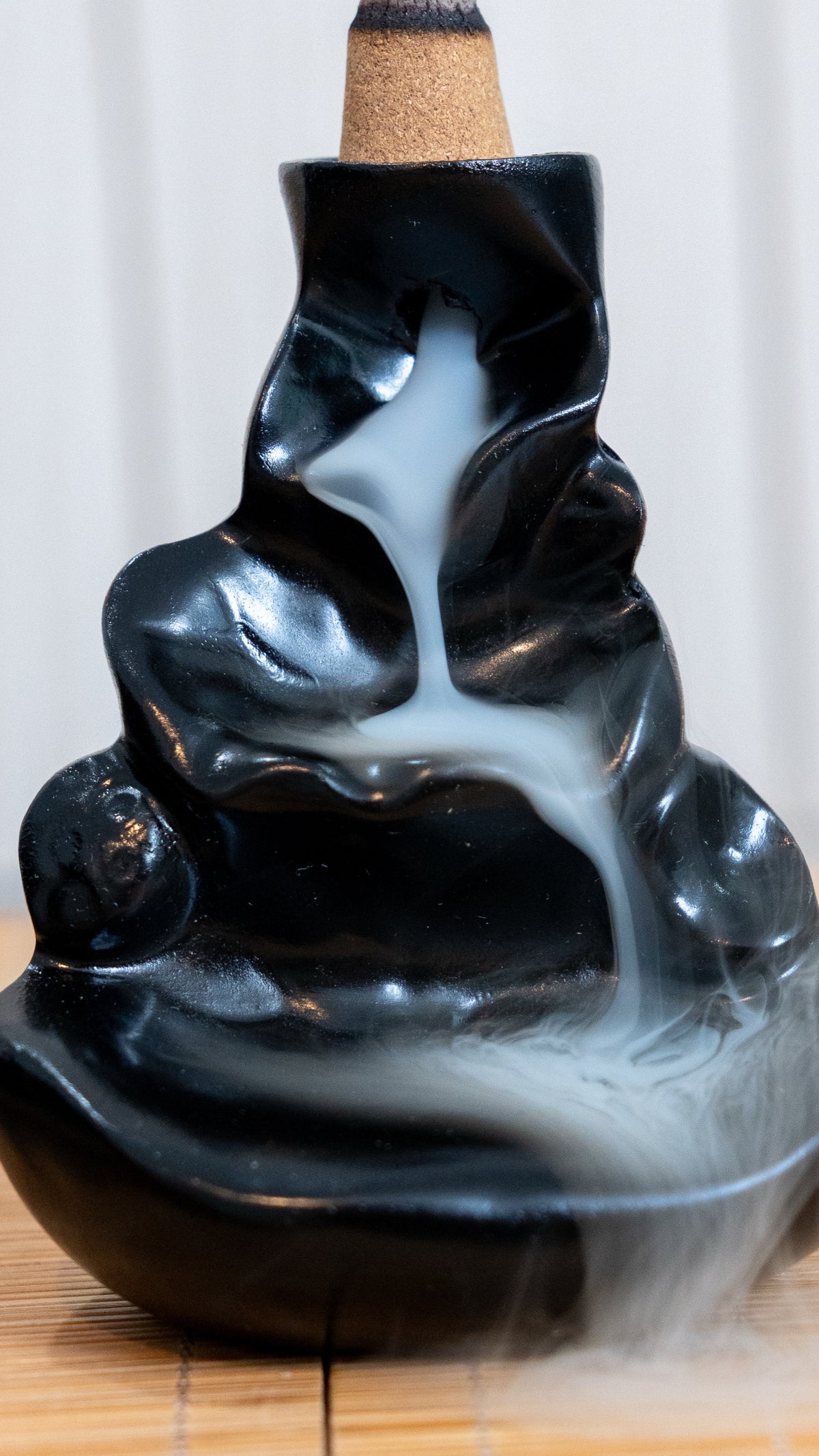 Backflow Incense Burner | Black Resin Waterfall Cone Burner | Free Agarwood Cones